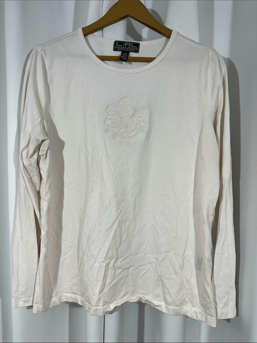 Lauren Ralph Lauren Active Top Women's XL White Long Sleeve Crest Tee Cotton